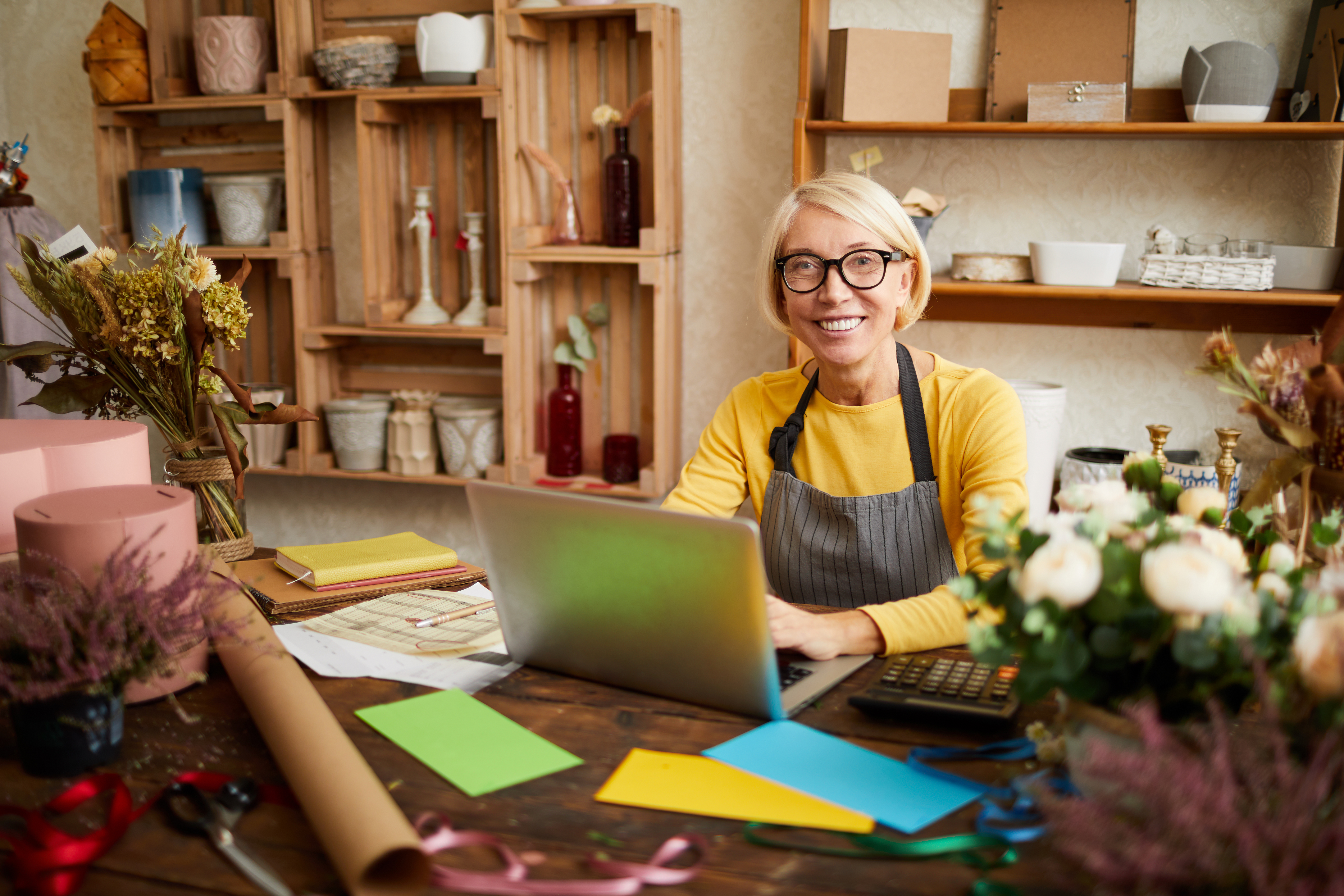 Woman working on laptop